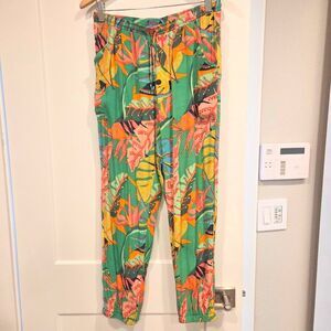Olivacwous Tropical Women's Jogger Pants Pull On Beachy Boho Resort Rayon L
